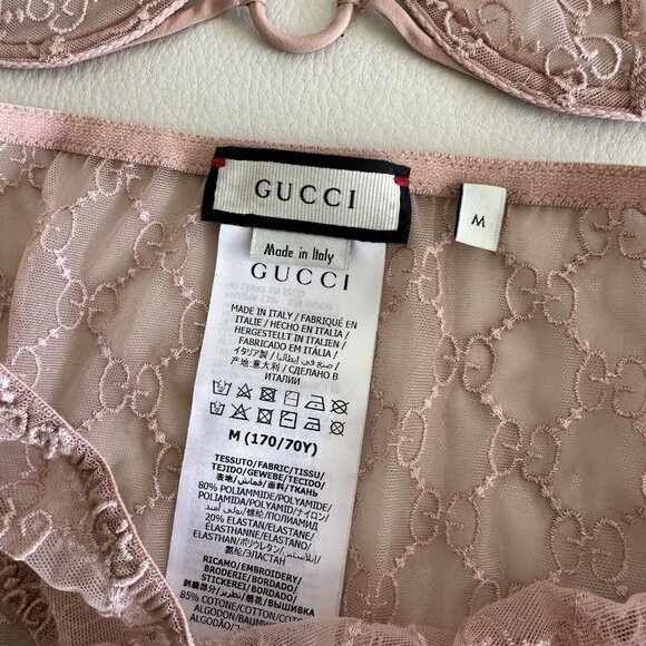 NWT GUCCI LINGERIE SET PINK GG TULLE LACE BOWS NECK AROUND HALTER BRA SET - Picture 7 of 10